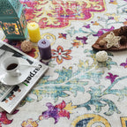 Modern Washable Rug Boho Non-Slip Blue and Multicolor Area Rug