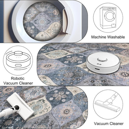 Turkish Blue grey Rug Non Slip Modern  Living Room Kitchen and Bedroom