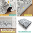 Modern Washable Rug Boho Non-Slip Grey Multicolor Area Rug