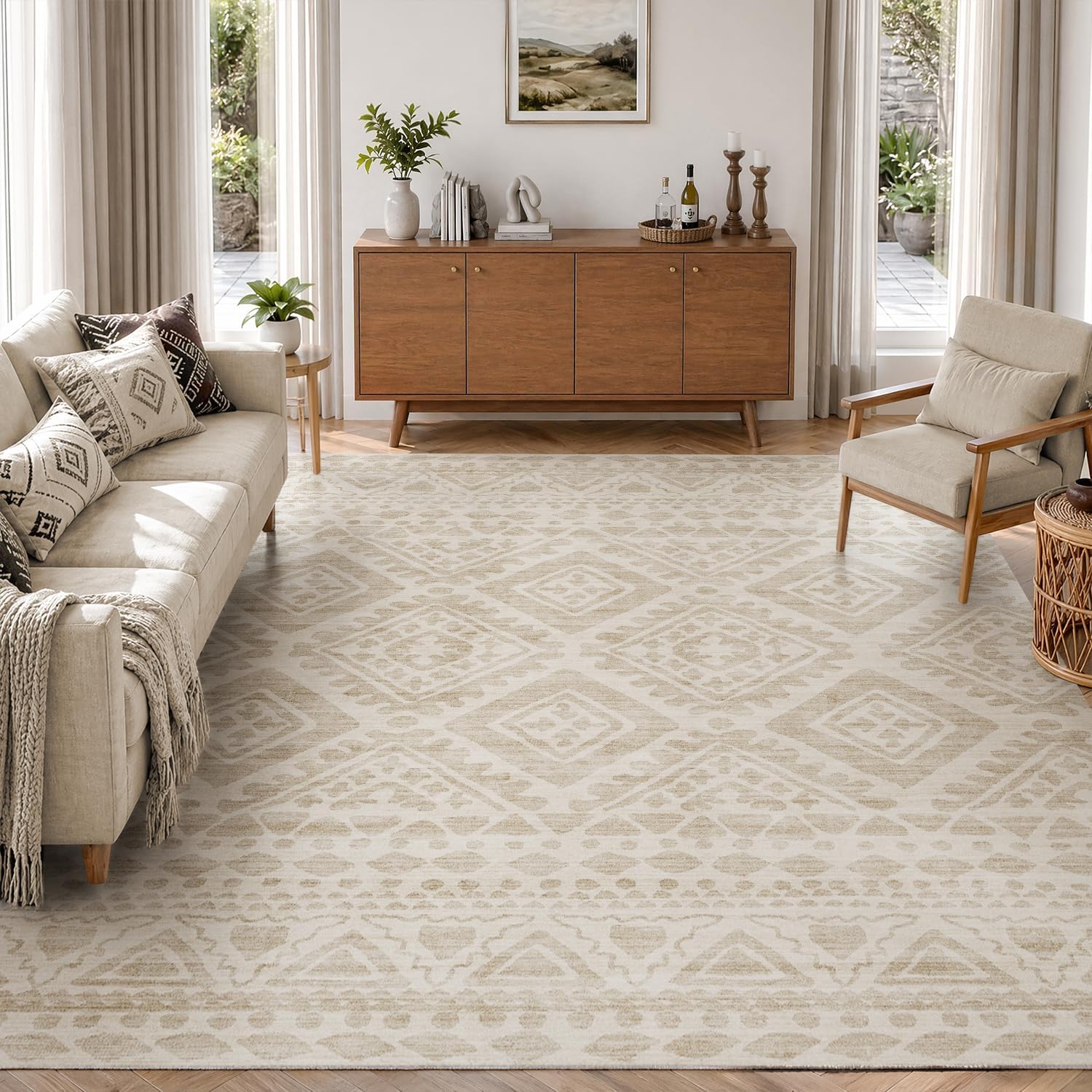 Beige Moroccan Boho Washable Rug - Rugsco.ca