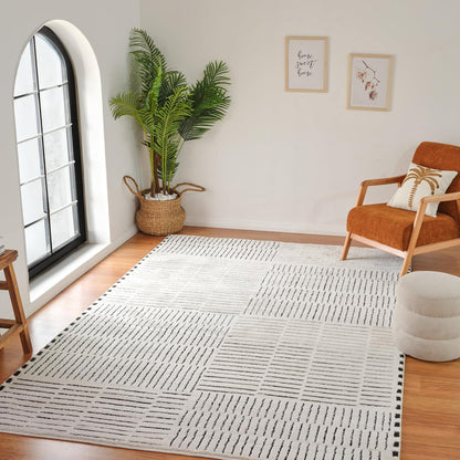 Boho Rug 4x6 High Quality Traditional White and Black Area Rug
