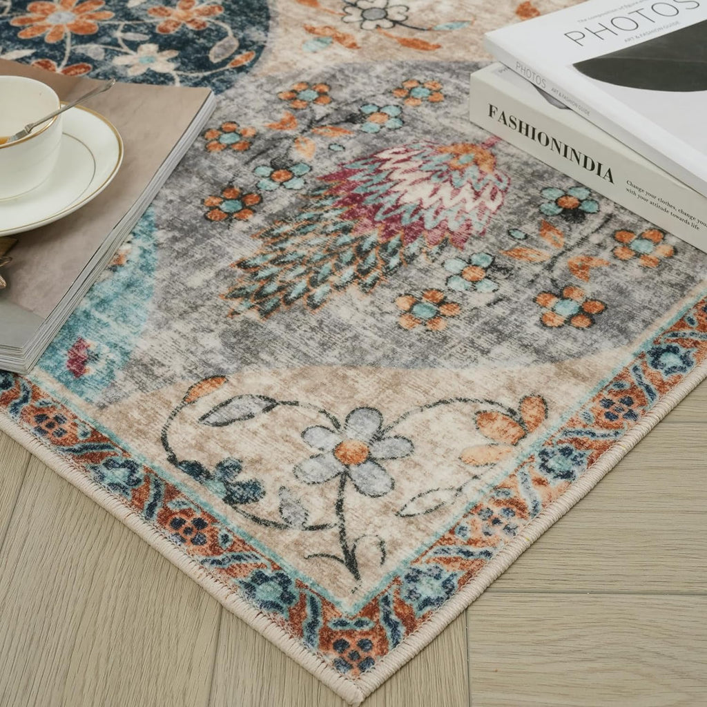 Turkish Blue Rug Non Slip Modern  Living Room Kitchen and Bedroom