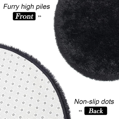 Oval Fluffy Rug Black 3x12