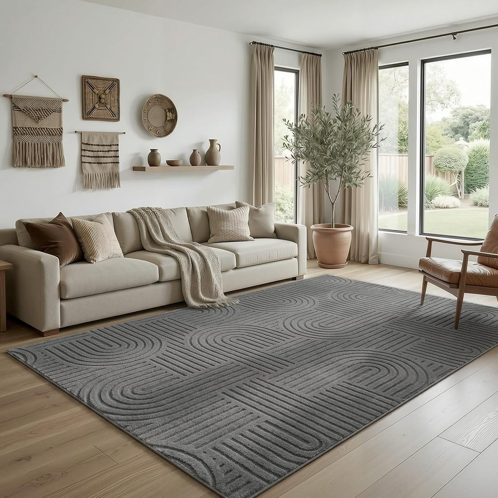 Grey Geometric Washable Rug - Rugsco.ca