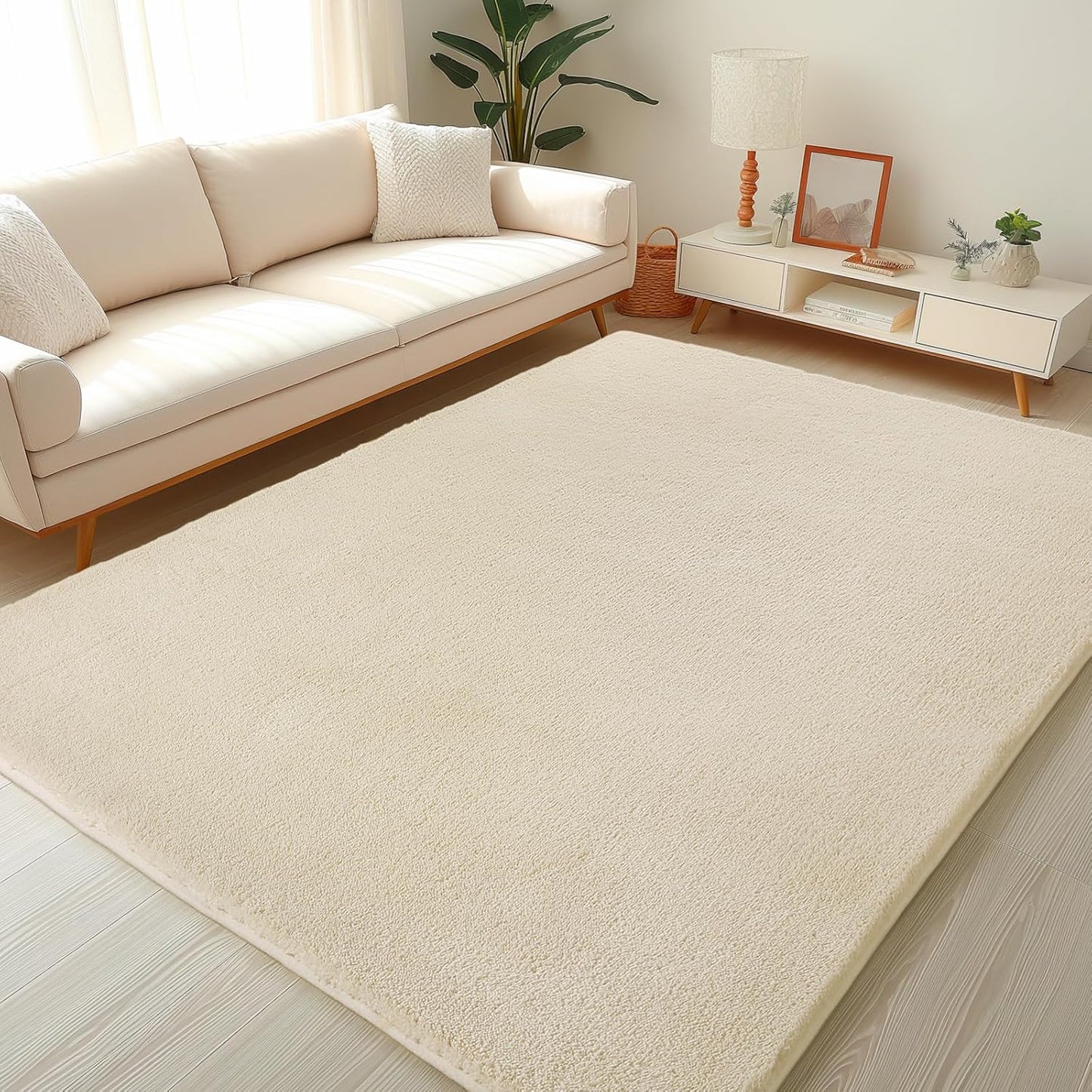 Shag Rug Extra Large Soft Fluffy Washable Area Rug Beige Cream