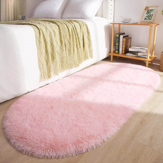 Oval Fluffy Rug Pink 3x5