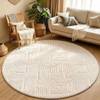 Geometric Cream Boho Round Washable Rug - Rugsco.ca