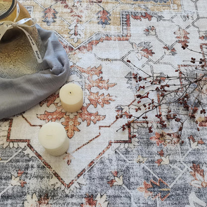 Modern Washable Rug Boho Non-Slip Beige and Grey Area Rug 