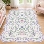 Purple Scalloped Floral Washable Rug - Rugsco.ca
