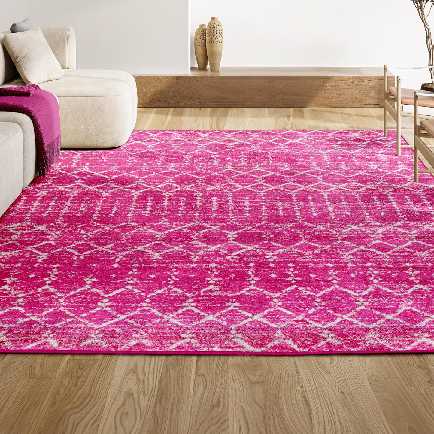 Bohemian Rug Classic 4x6 Pink and White Area Carpet
