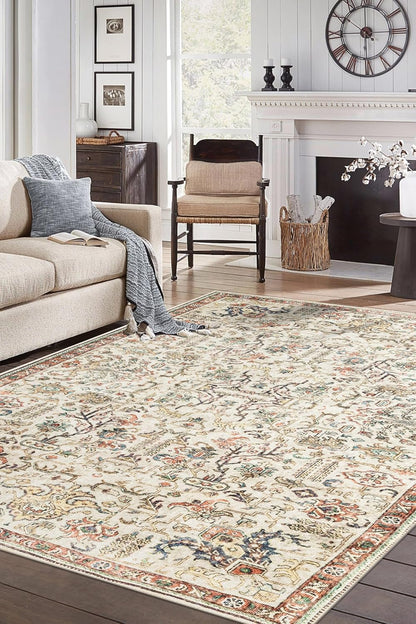 Turkish Rug Beige Brown Boho Living Room  Kitchen and Bedroom