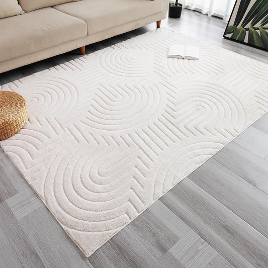 Agora Collection Plush Shag Rug 5x7 White Boho Geometric