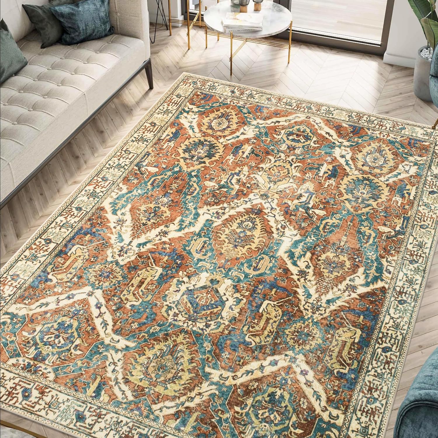 Turkish Floral Brown Blue Living Room  Kitchen and Bedroom