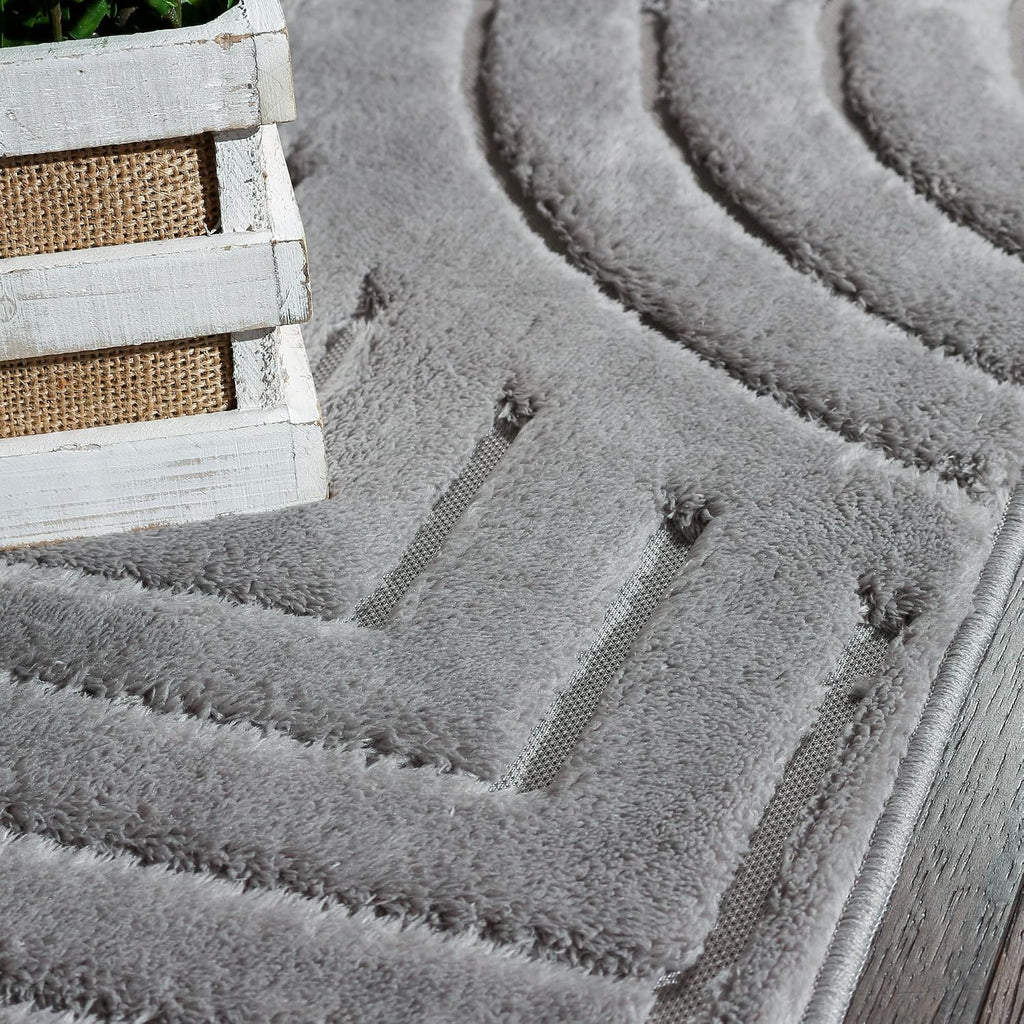 Velvet Grey Circles Washable Rug - Rugsco.ca