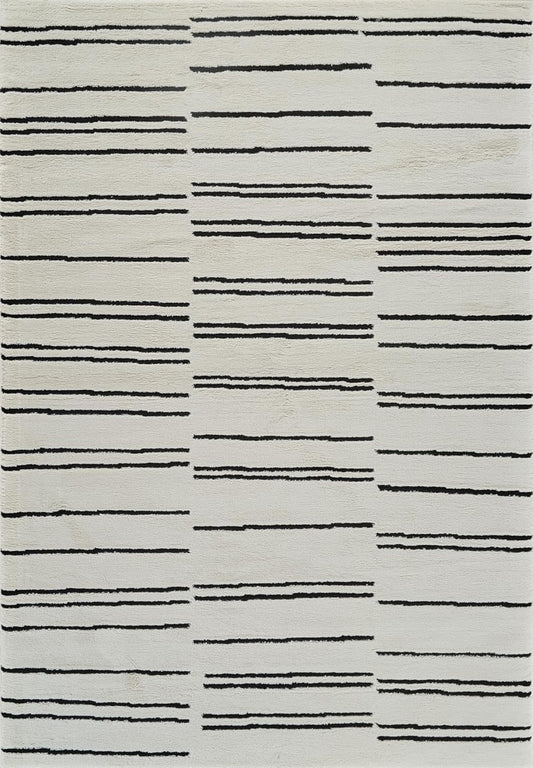 North Collection Boho Rug 4x6 High Quality  Rectilinear White and Black Area Rug