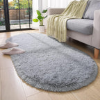 Oval Fluffy Rug Grey Plain 3x8