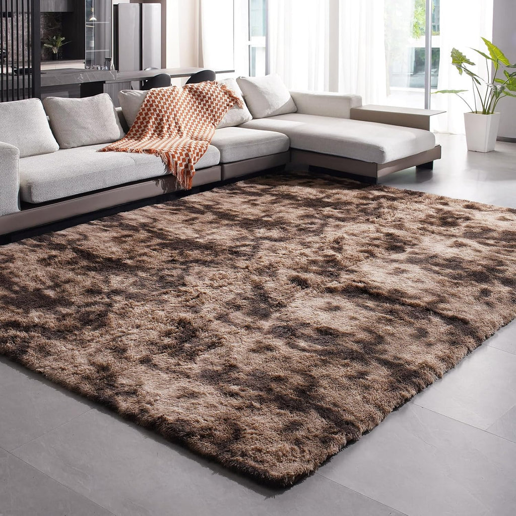Shag Rug Large Size Coffee Brown Fluffy Machine Washable Area Ru