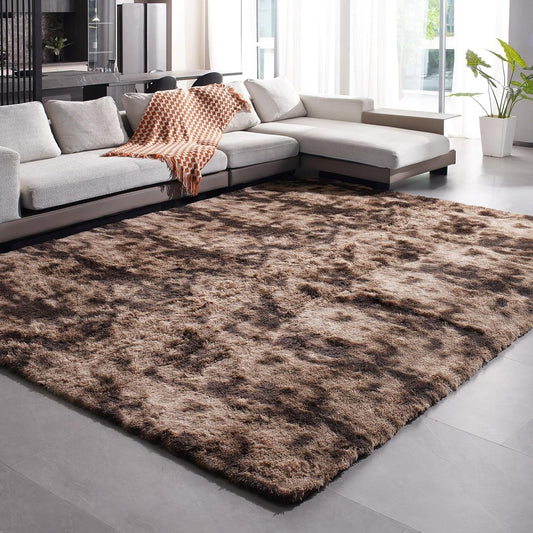 Shag Rug Large Size Coffee Brown Fluffy Machine Washable Area Ru