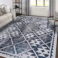 Modern Rug 5x7 Thin Beige and Blue Machine Washable Area Rug