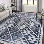 Modern Rug 5x7 Thin Beige and Blue Machine Washable Area Rug