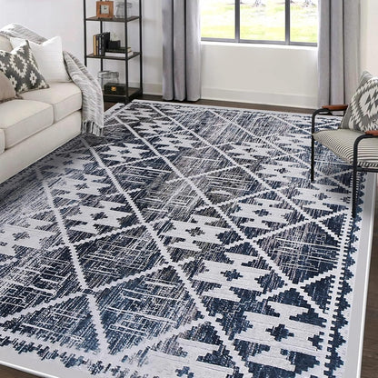 Modern Rug 5x7 Thin Beige and Blue Machine Washable Area Rug
