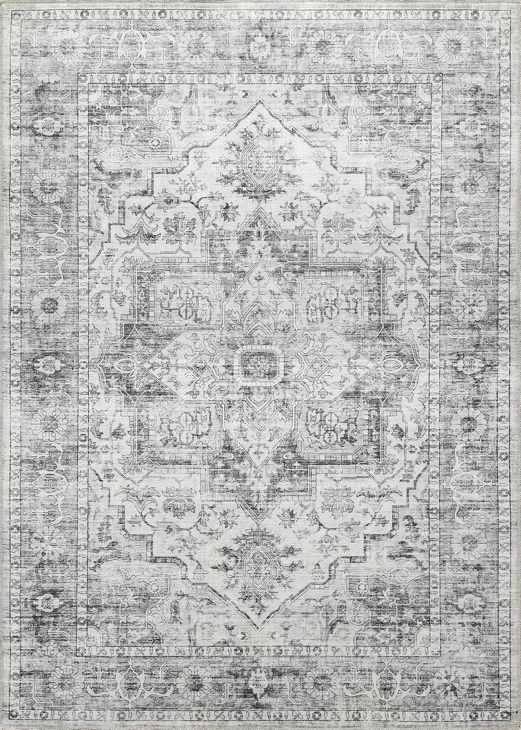 Modern Washable Rug Boho Non-Slip Grey Multicolor Area Rug