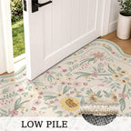 Green Scalloped Floral Washable Rug - Rugsco.ca