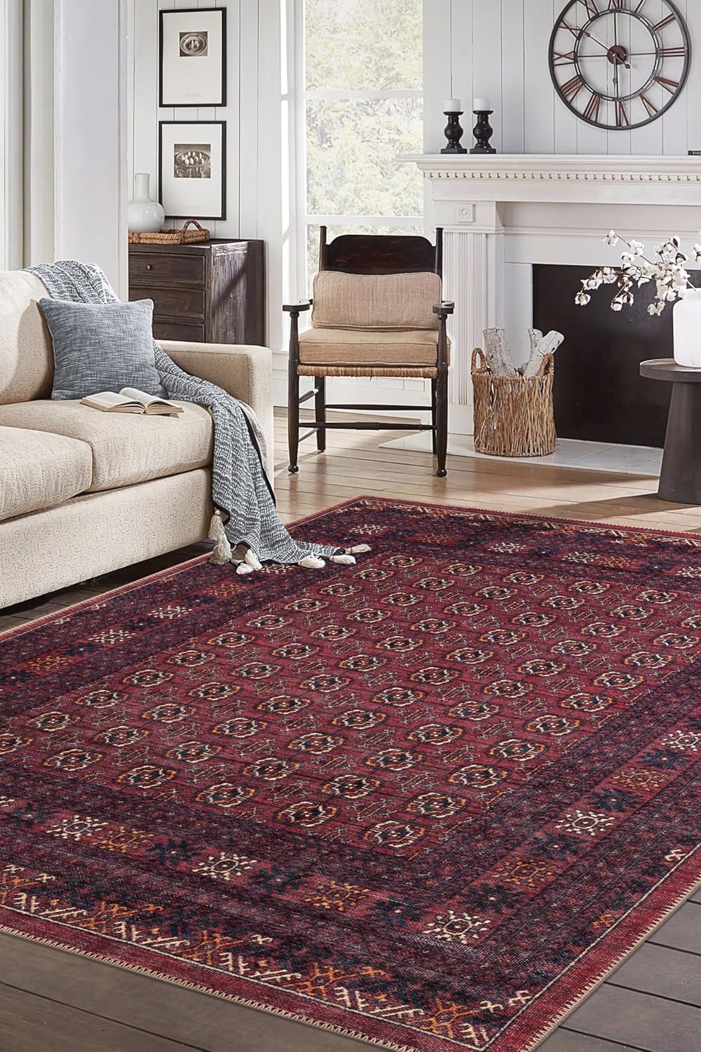 Turkish Rug Ethnic Patterned Burgundy Boho Living Room  Kitchen and Bedroom