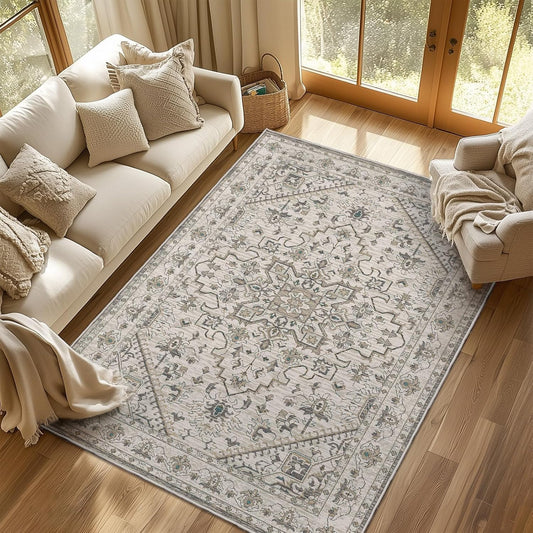 Boho Rug Beige Brown Non Slip Modern  Living Room Kitchen and Bedroom