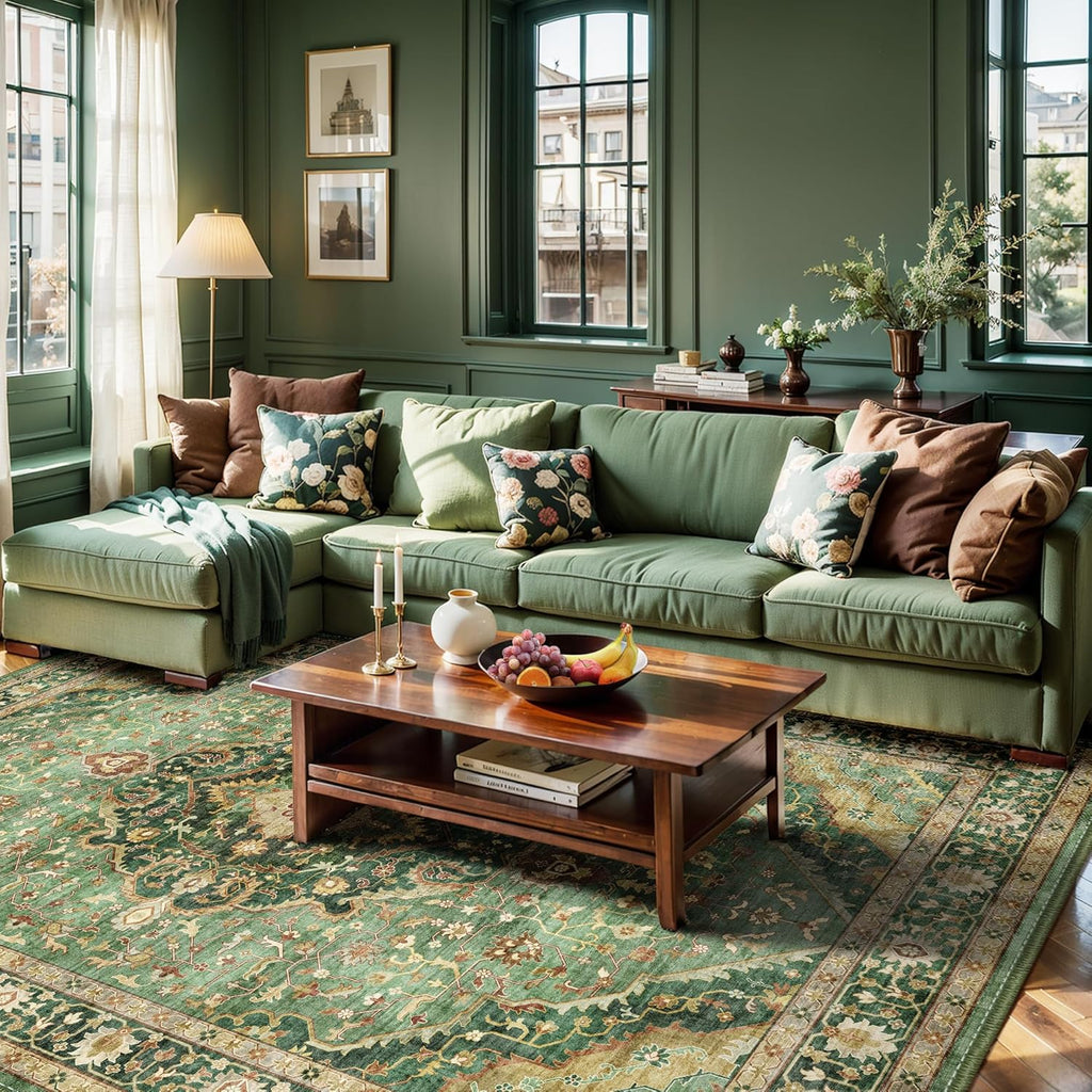 Turkish Rug Green Living Room Kitchen and Bedroom