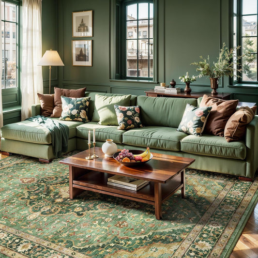 Turkish Rug Green Living Room Kitchen and Bedroom