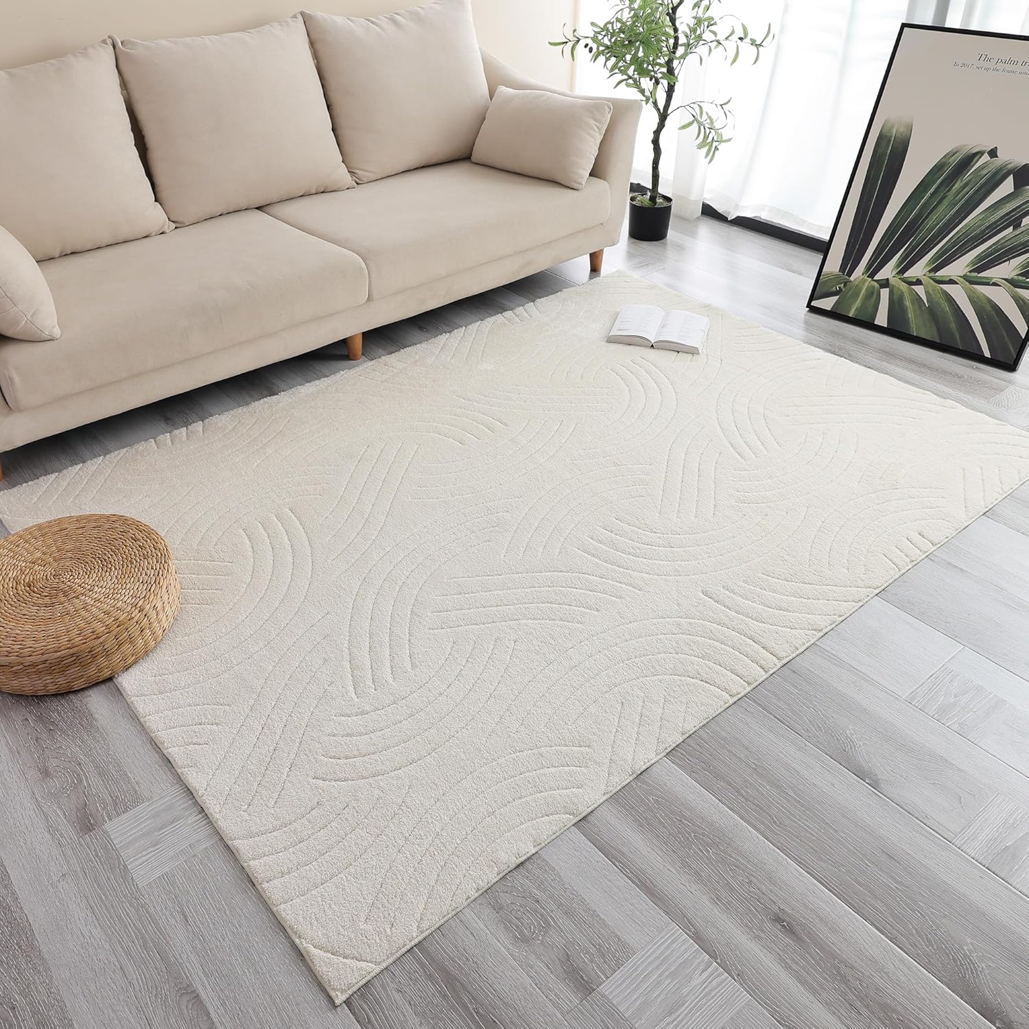 Agora Collection Plush Shag Rug 5x7 White Boho Wavy