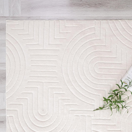 Agora Collection Plush Shag Rug 5x7 White Boho Geometric