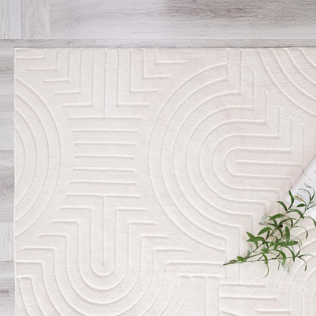 Agora Collection Plush Shag Rug 5x7 White Boho Geometric