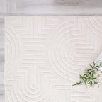 Agora Collection Plush Shag Rug 5x7 White Boho Geometric