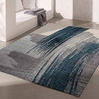 Modern Abstract Rug 4x6 White Blue Abstract Modern  Living Room Kitchen and Bedroom Area Rug