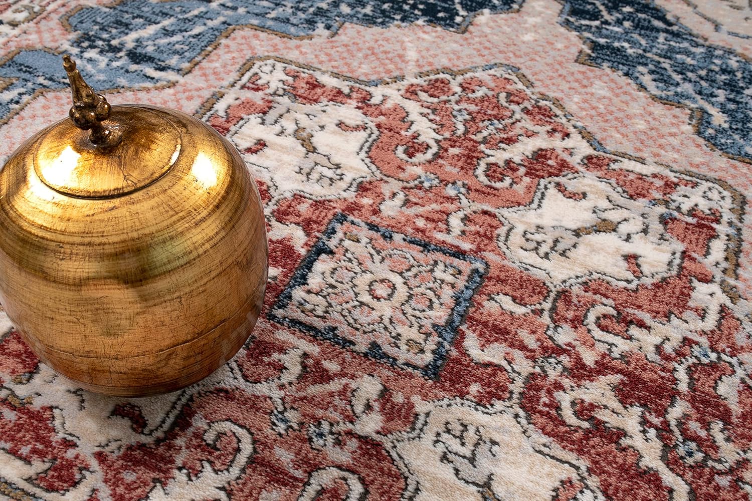 Persian Rug Traditional Patterned Red and Blue Multicolor Area Rug