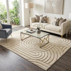 Velvet Cream Beige Circles Washable Rug - Rugsco.ca