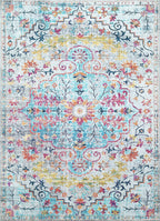 Modern Washable Rug Boho Non-Slip Blue Beige and Multicolor Area Rug
