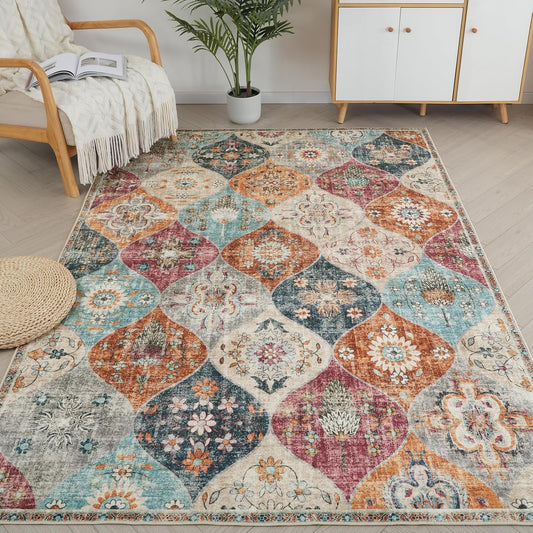Turkish Multicolor  Rug Non Slip Modern  Living Room Kitchen and Bedroom