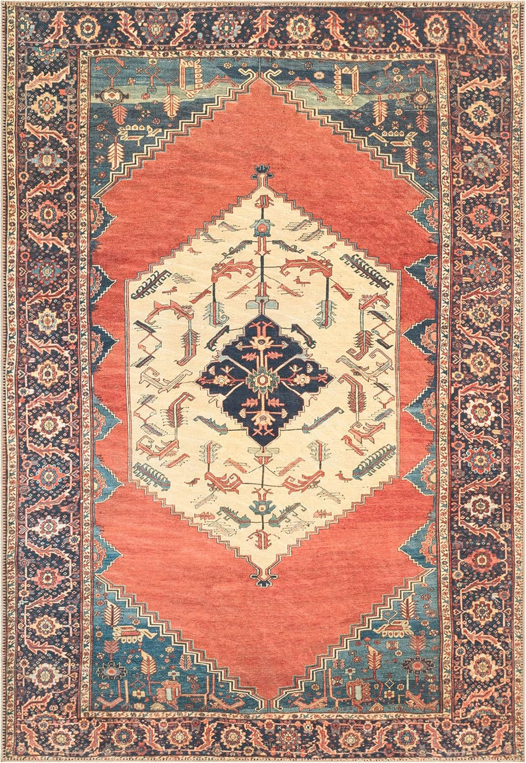 Turkish Rug Red Yellow Boho Living Room  Kitchen and Bedroom