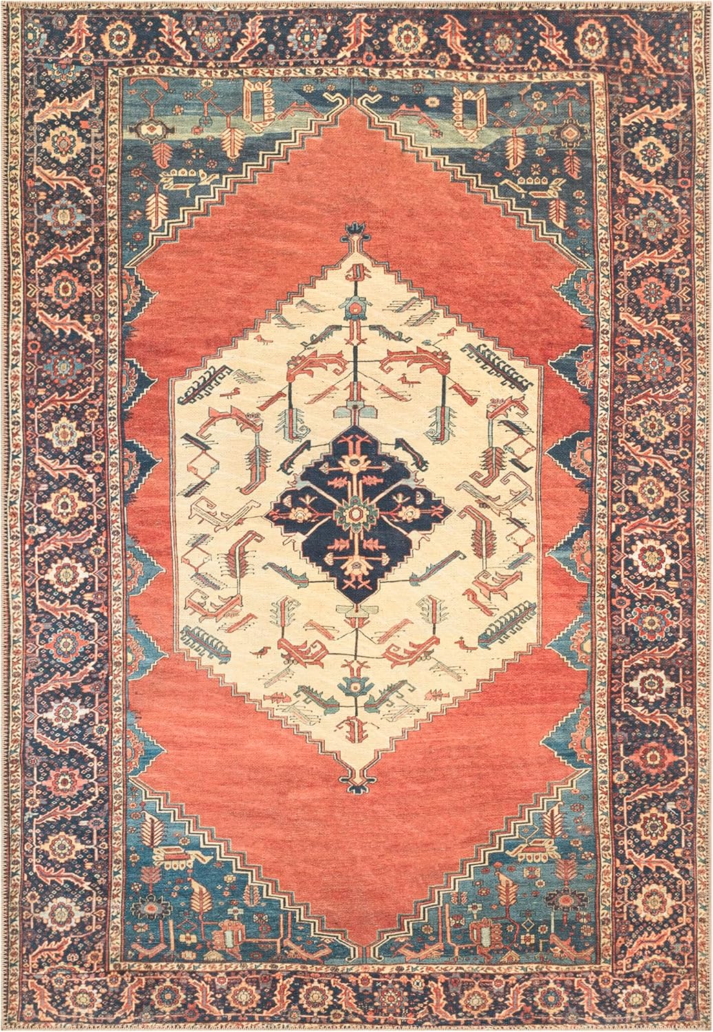 Turkish Rug Red Yellow Boho Living Room  Kitchen and Bedroom