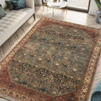 Turkish Rug Forest Green Brown Boho Living Room  Kitchen and Bedroom