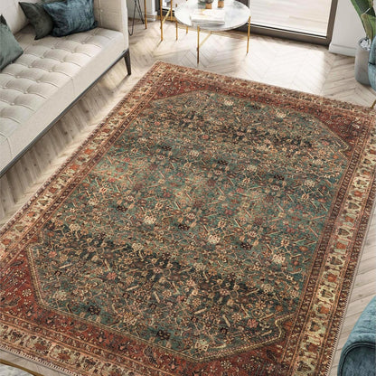 Turkish Rug Forest Green Brown Boho Living Room  Kitchen and Bedroom