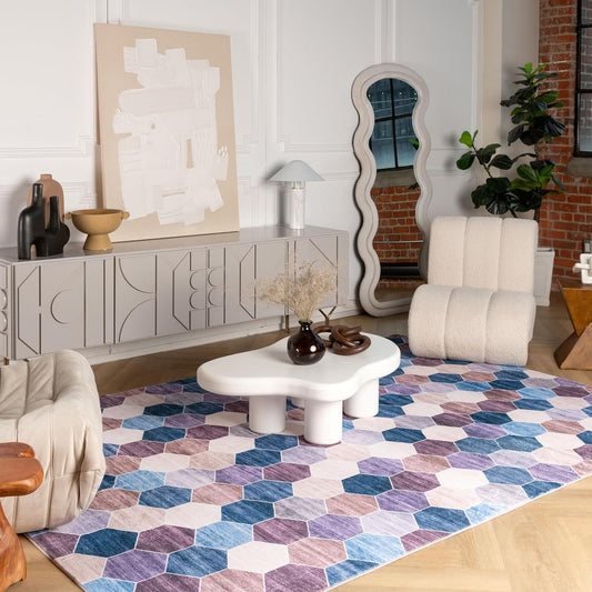 Modern Purple Rug Geometric Living Room Kitchen and Bedroom