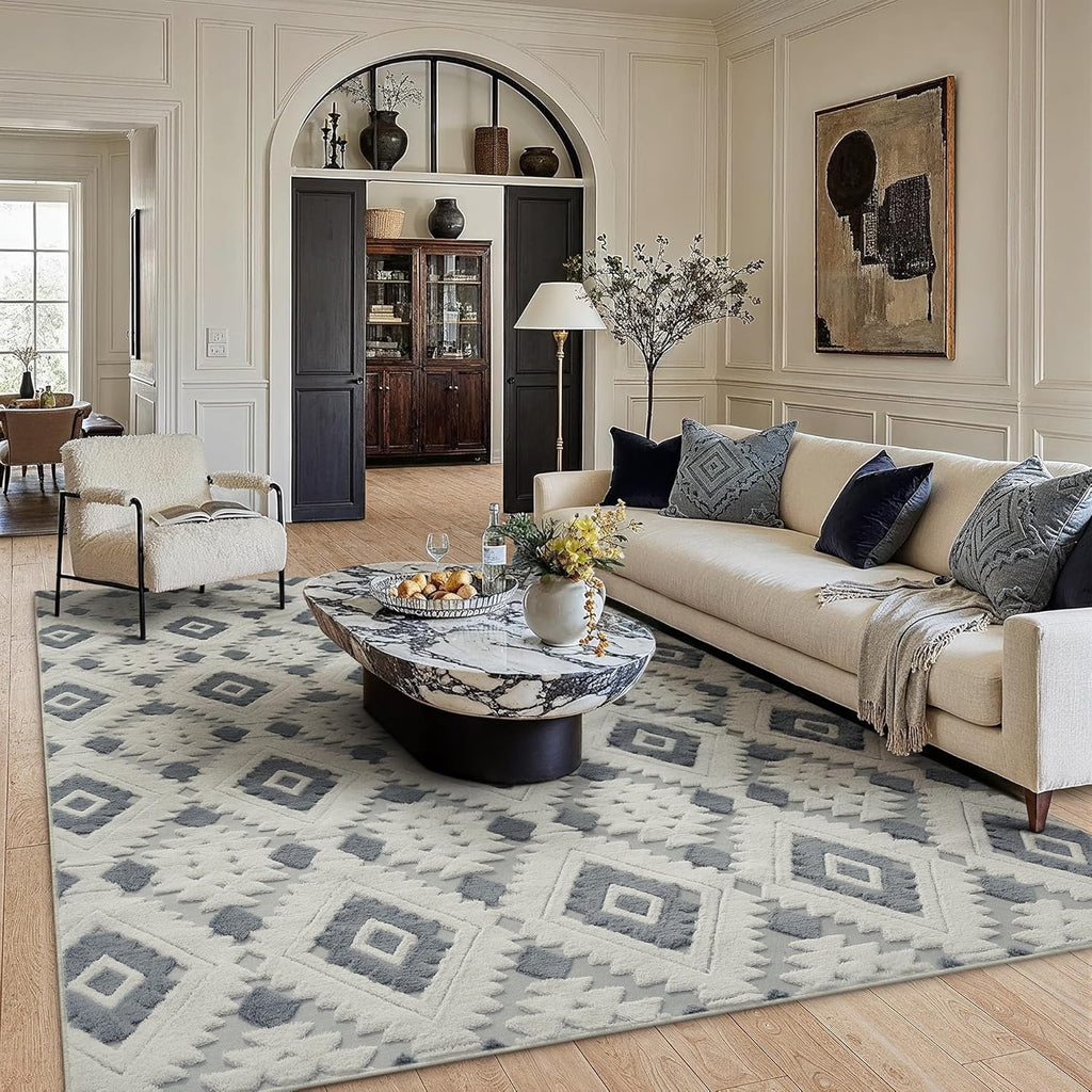 Area Rug 3D Boho Neutral Plush Pile