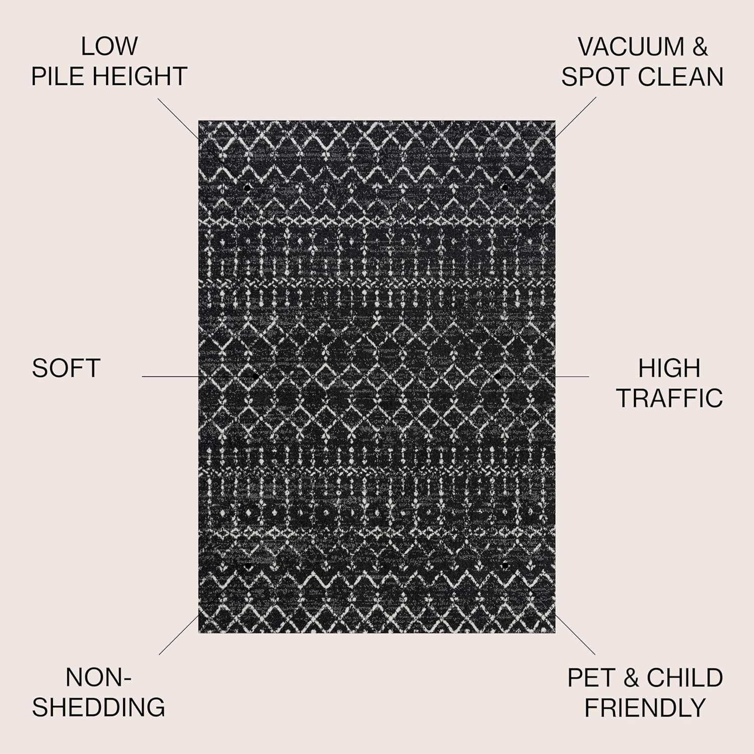 Bohemian Rug Classic 4x6 Black and White Area Carpet