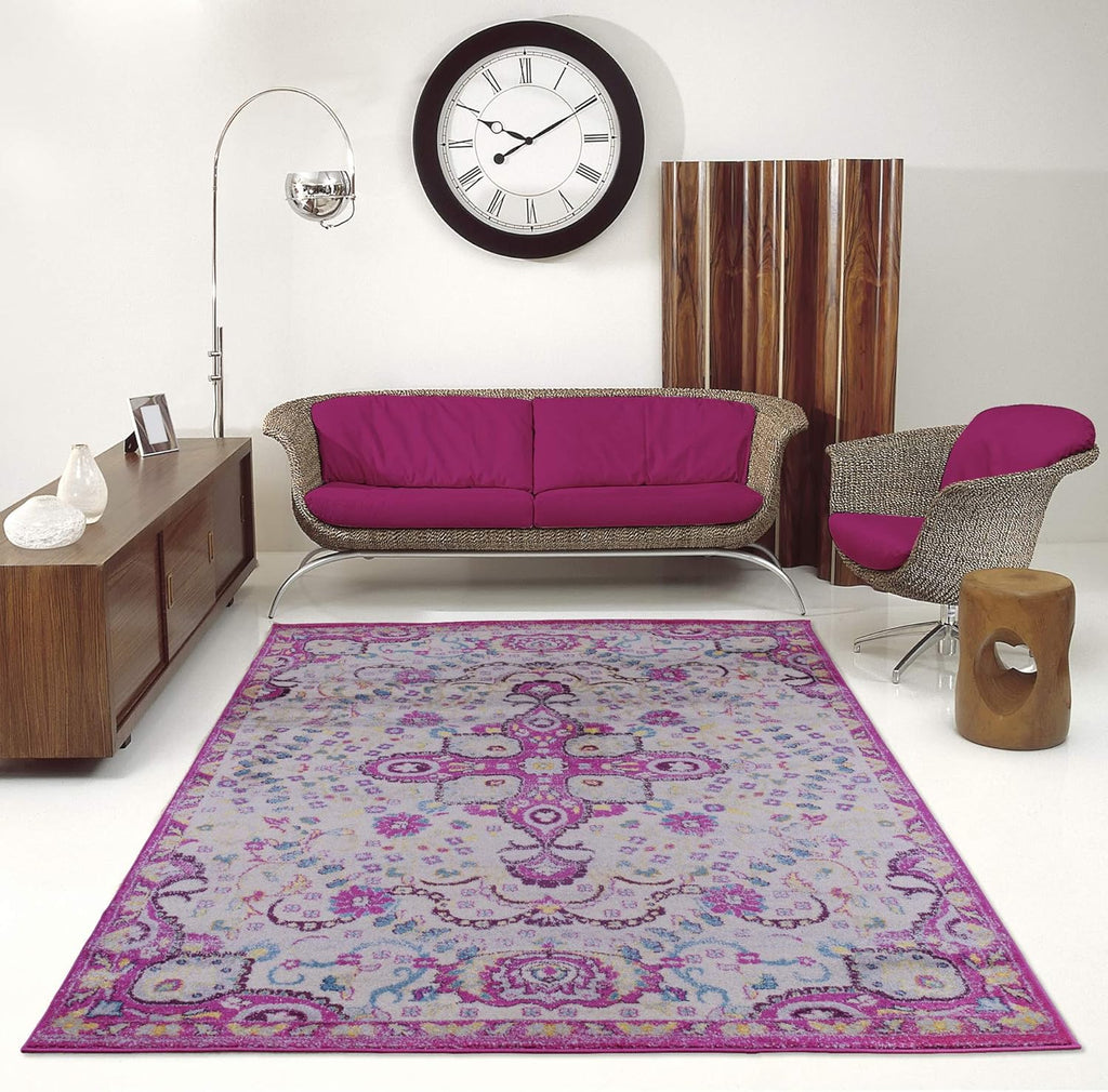 Joy Rug Collection Floral Area Rug 5x7 Tribal Patterned Pink Multicolor  Area Carpet 