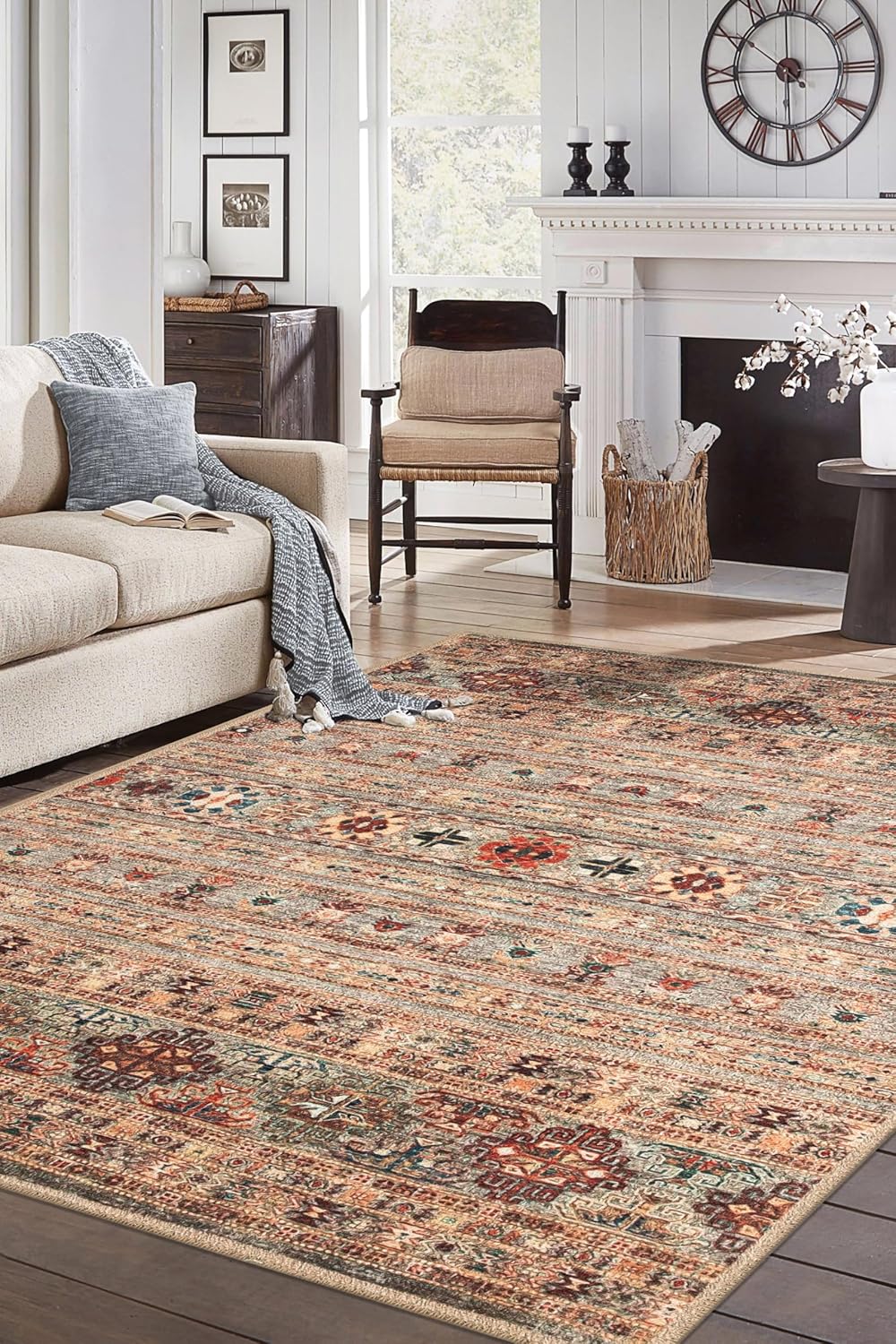 Turkish Rug Beige Brown Boho Living Room  Kitchen and Bedroom