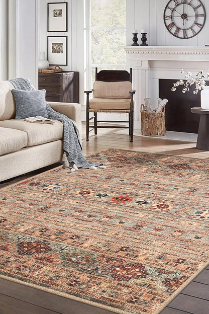 Turkish Rug Beige Brown Boho Living Room  Kitchen and Bedroom